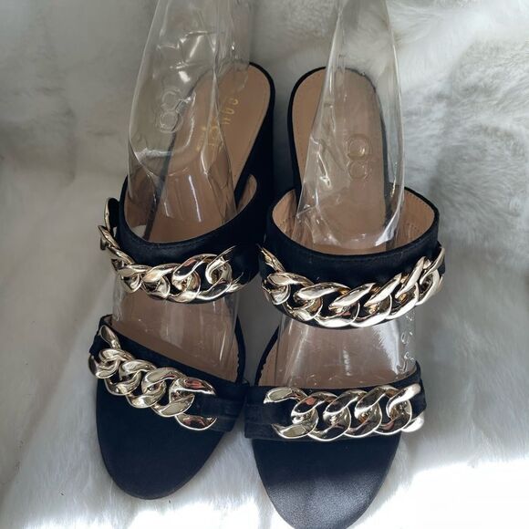 Rouge gold tone chain decor faux suede black heels size 9 - Picture 7 of 14